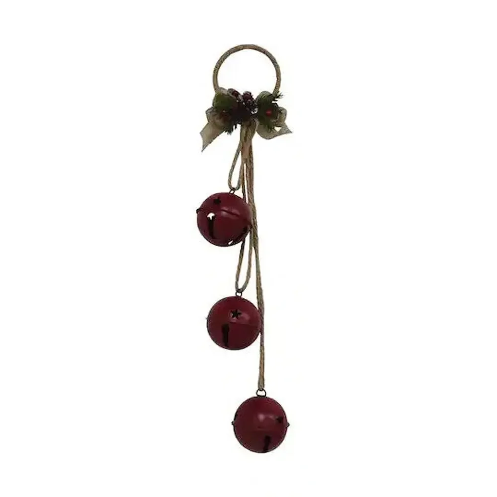 Holiday Christmas 3 Bell Wall/Door Knob Hanger Red w/Jute Twine Bow Decor Crafts